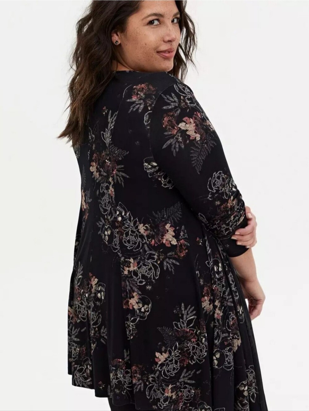 Torrid Black Floral Skull Print Super Soft Cardigan